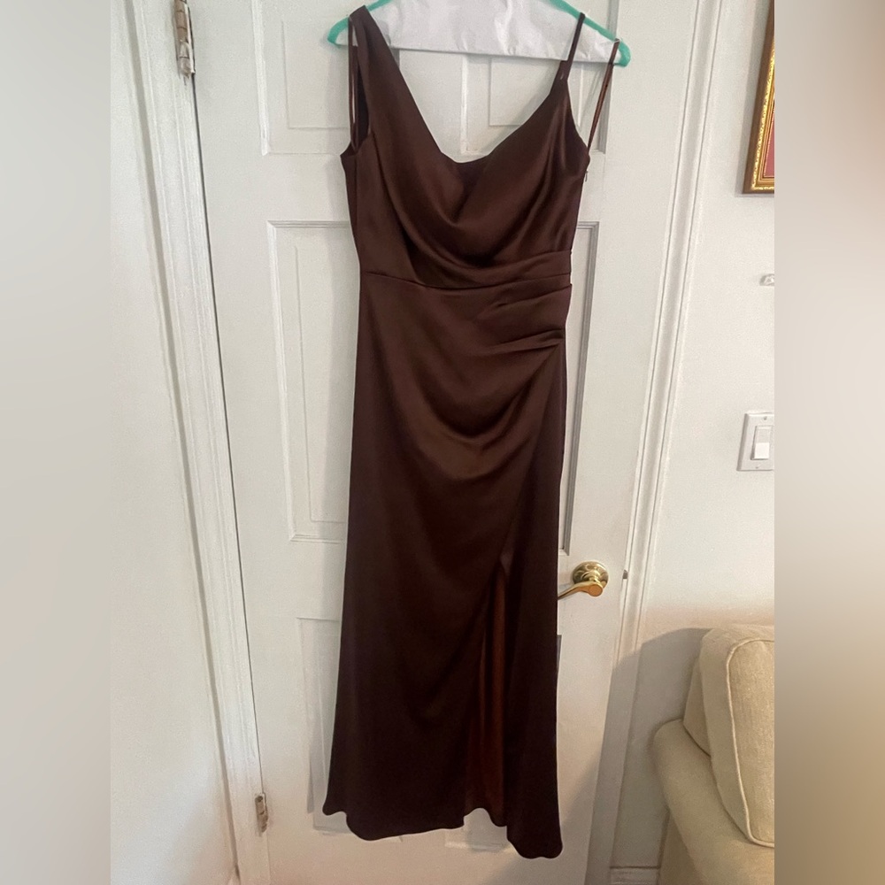 Revelry Maxine Satin Dress- Mahogany